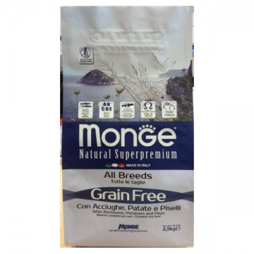 Monge Dog GRAIN FREE беззерновой корм для собак всех пород анчоусы c картофелем и горохом 2,5 кг