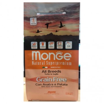 Monge Dog GRAIN FREE беззерновой корм для собак всех пород утка с картофелем 2,5 кг