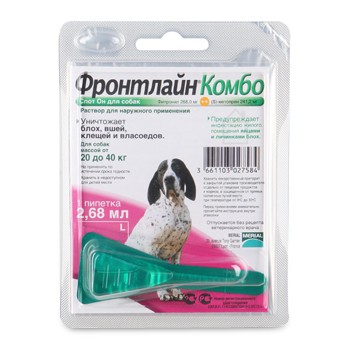 Фронтлайн КОМБО "L" д/собак 20-40кг – Капли от блох и клещей 2,68мл